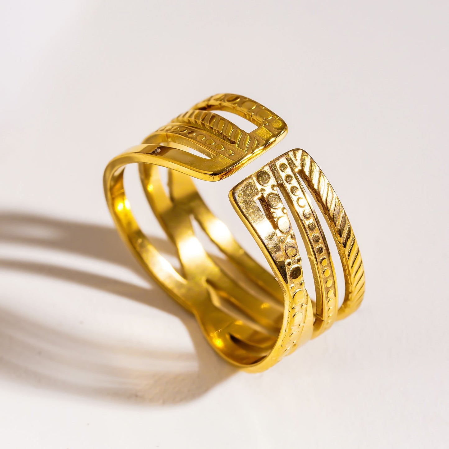 ALOIS: Cross Over Multi Stacked Textured Gold Ring