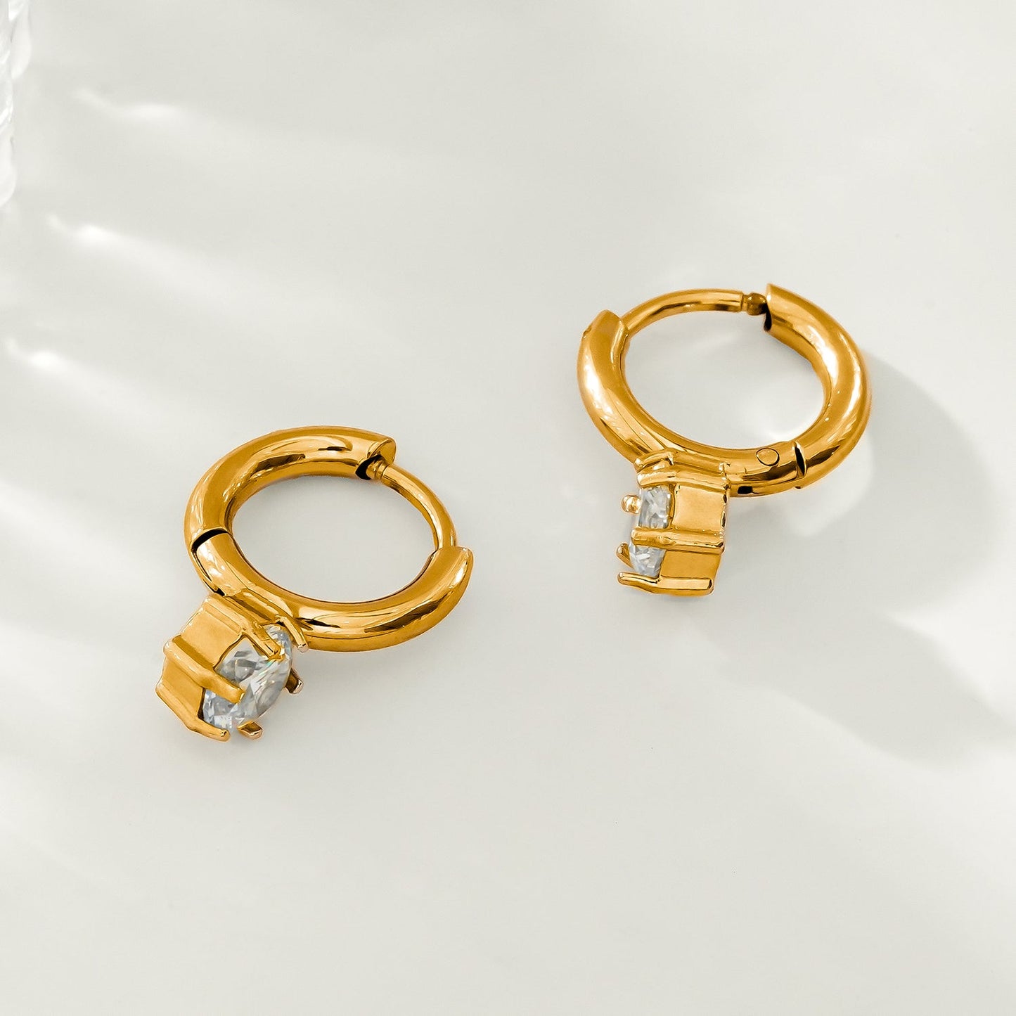 BEAULIEU: Vintage Inspired Mini Hoops with a Solitaire Moissanite Charm
