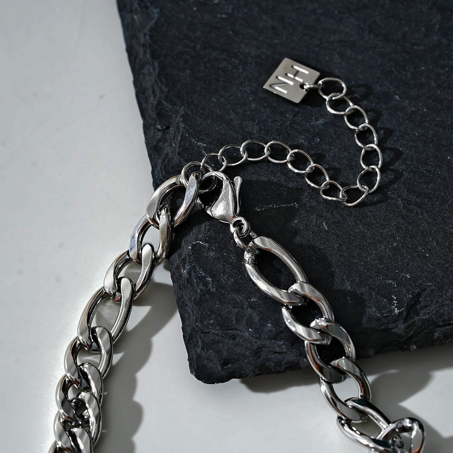 BROMLEY: Cuban-Link Statement Chain Necklace in Silver for Women or Men
