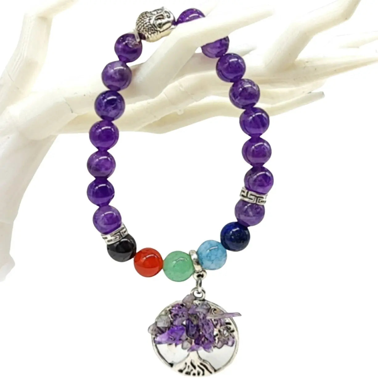 Bracelet -7 Chakras -Tree Of Life -Amethyst -8mm