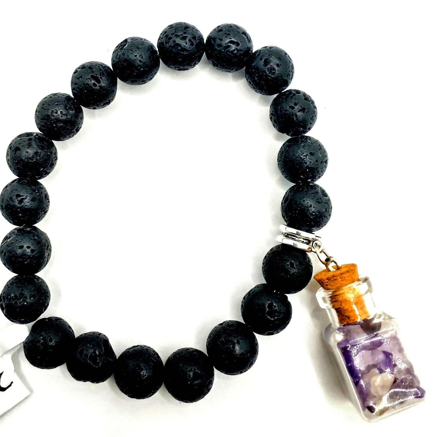 Bracelet -Lava Rock -Glass Bottle -Square -Amethyst -8mm