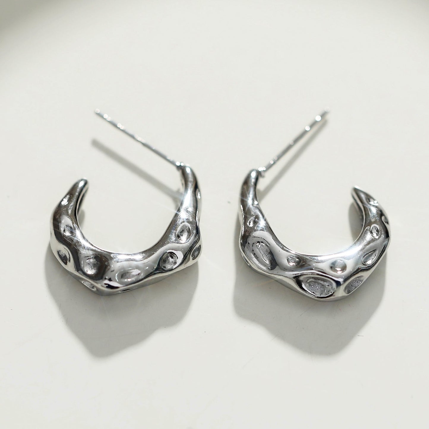 SADE Hammered Finish Mini Hoop Silver Earrings