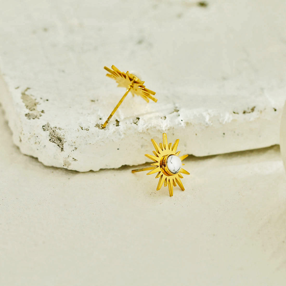 SOLE WHITE Sun Symbol Natural Stone Stud Earrings