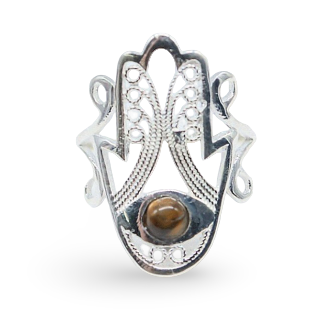 Ring - 925 Sterling Silver - Fatima Hand with Gemstone