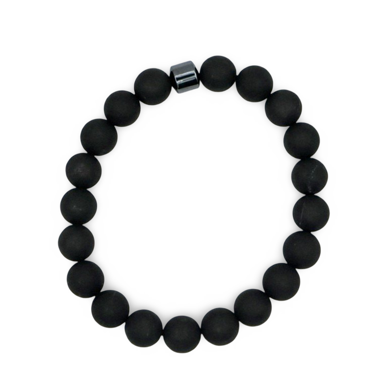 Bracelet - AAA Shungite with One AAA Hematite Bead - Matte Finish - 10mm