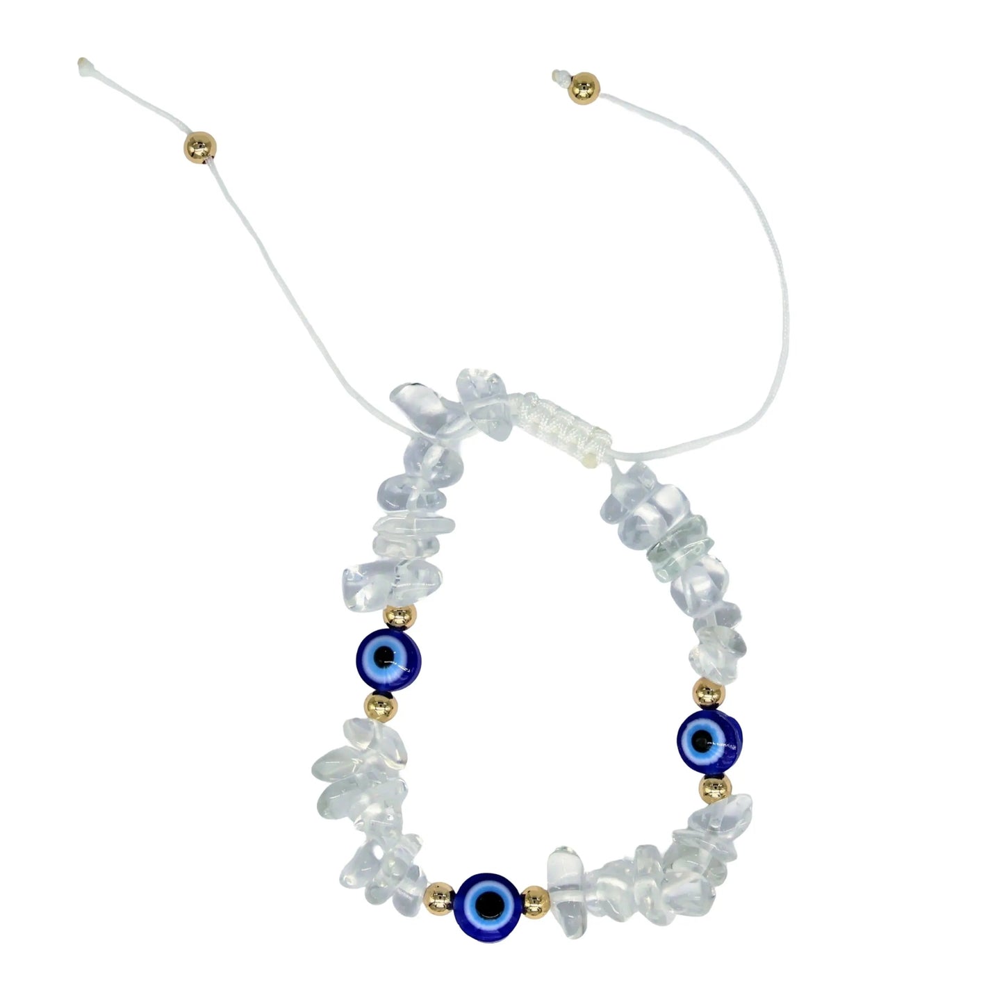 Bracelet - Crystal Quartz & Evil Eye - Adjustable - Chips