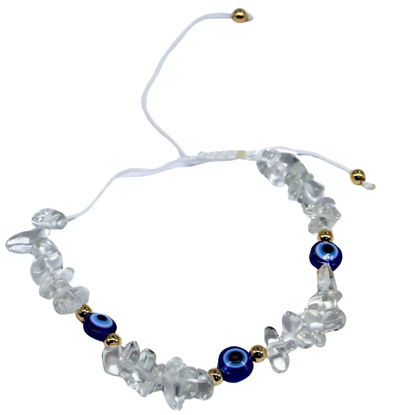 Bracelet - Crystal Quartz & Evil Eye - Adjustable - Chips