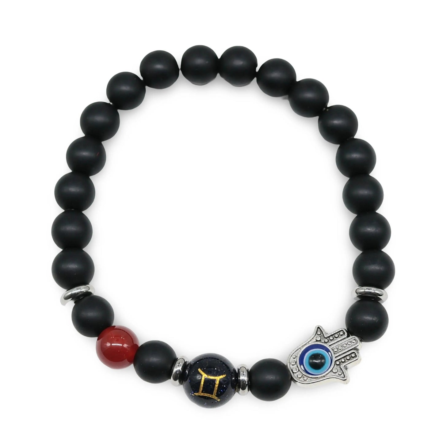 Bracelet - Natural Black Agate - Constellation - Fatima Hand - 8mm
