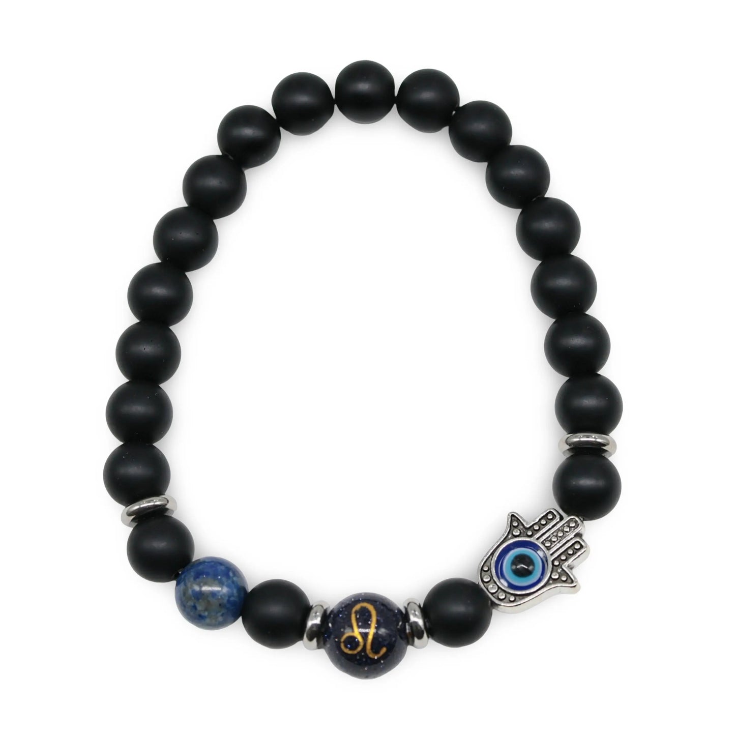 Bracelet - Natural Black Agate - Constellation - Fatima Hand - 8mm