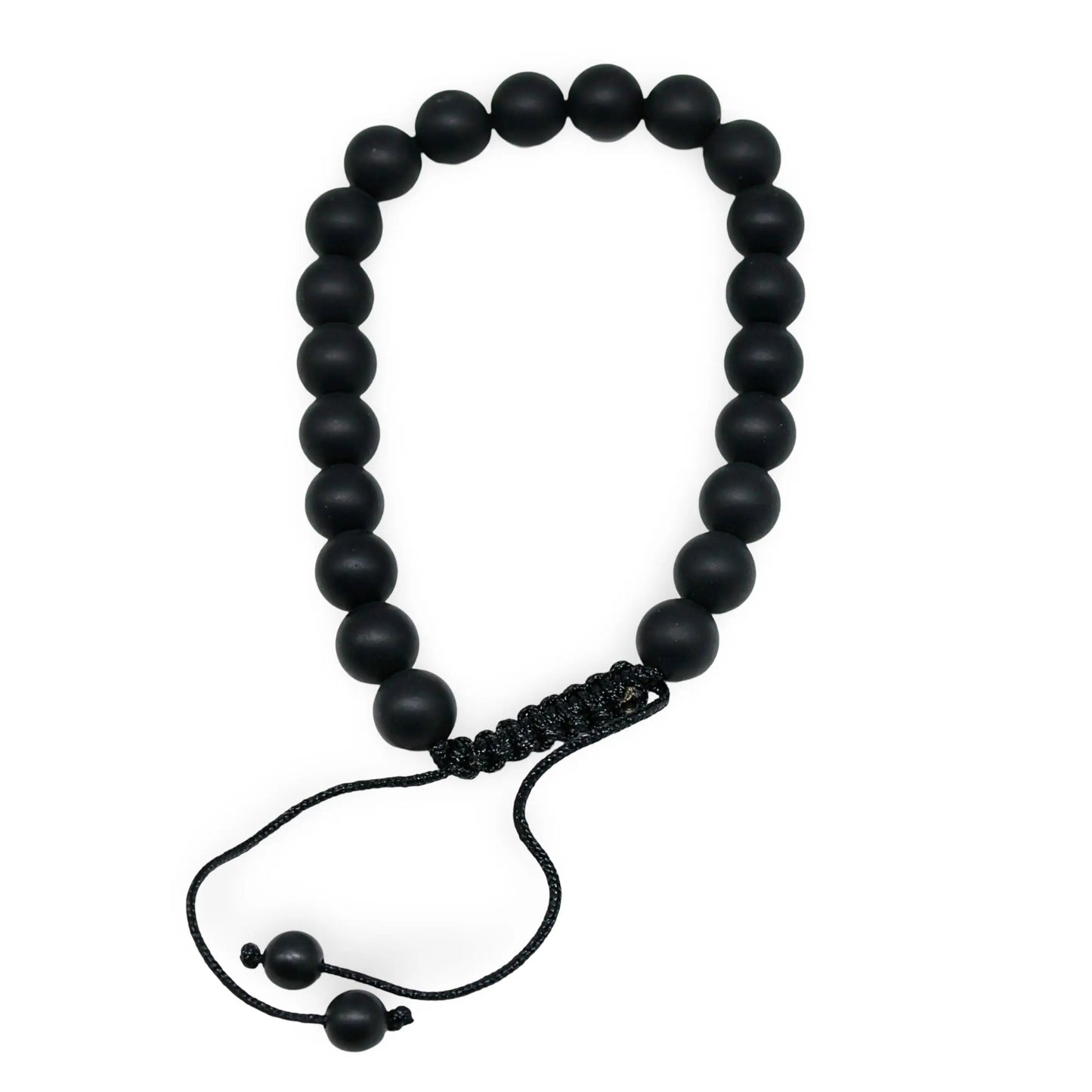 Bracelet - Frosted Black Agate - Adjustable - 8mm