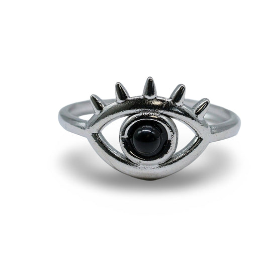 Ring -  Black Agate - Evil Eye - Adjustable