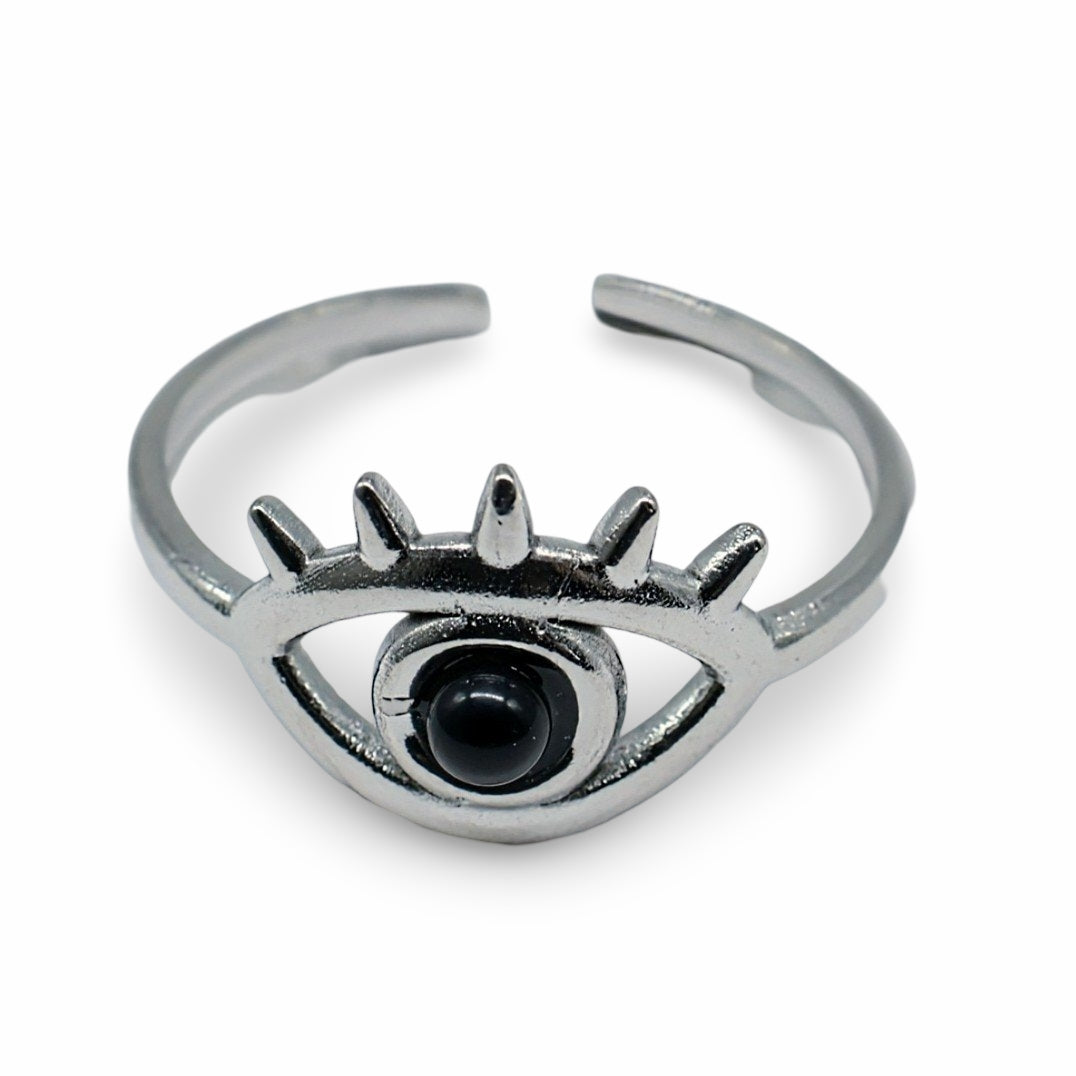 Ring -  Black Agate - Evil Eye - Adjustable