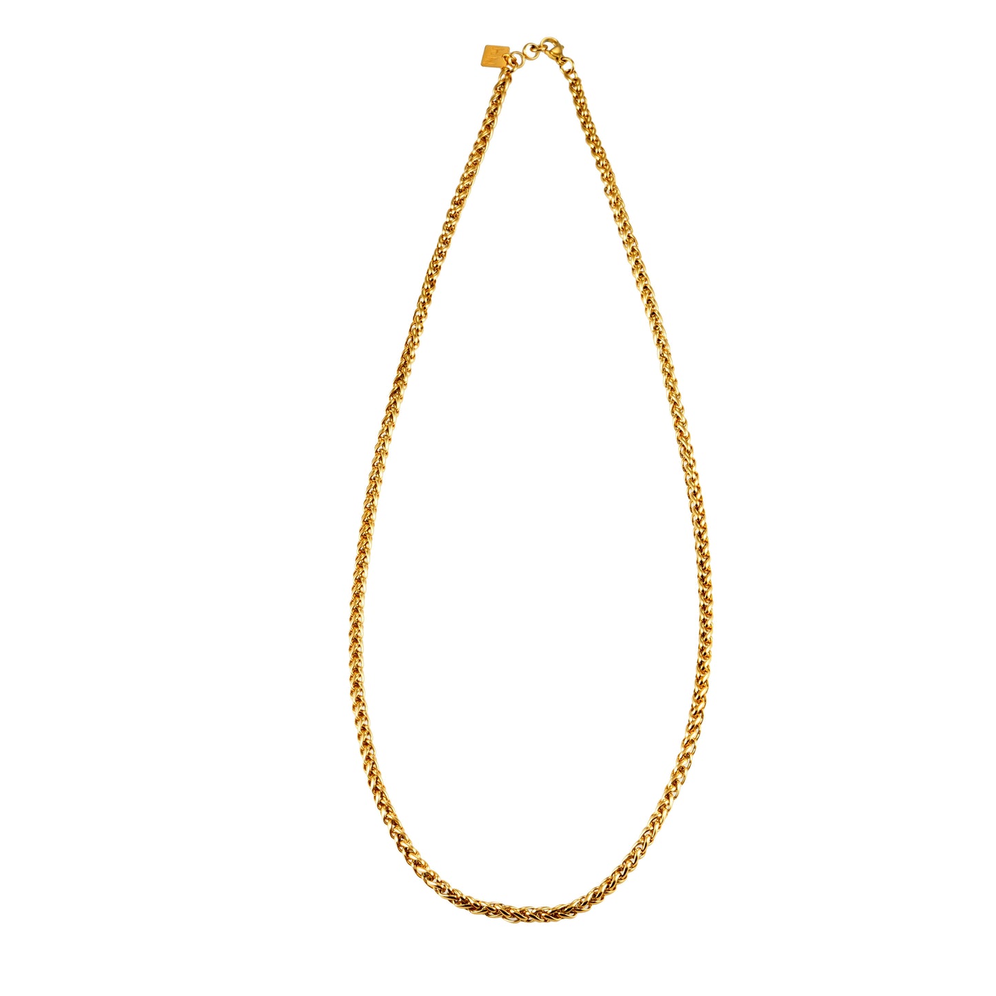 Style ACTON: Mid Width Byzantine Chain Necklace in Gold.