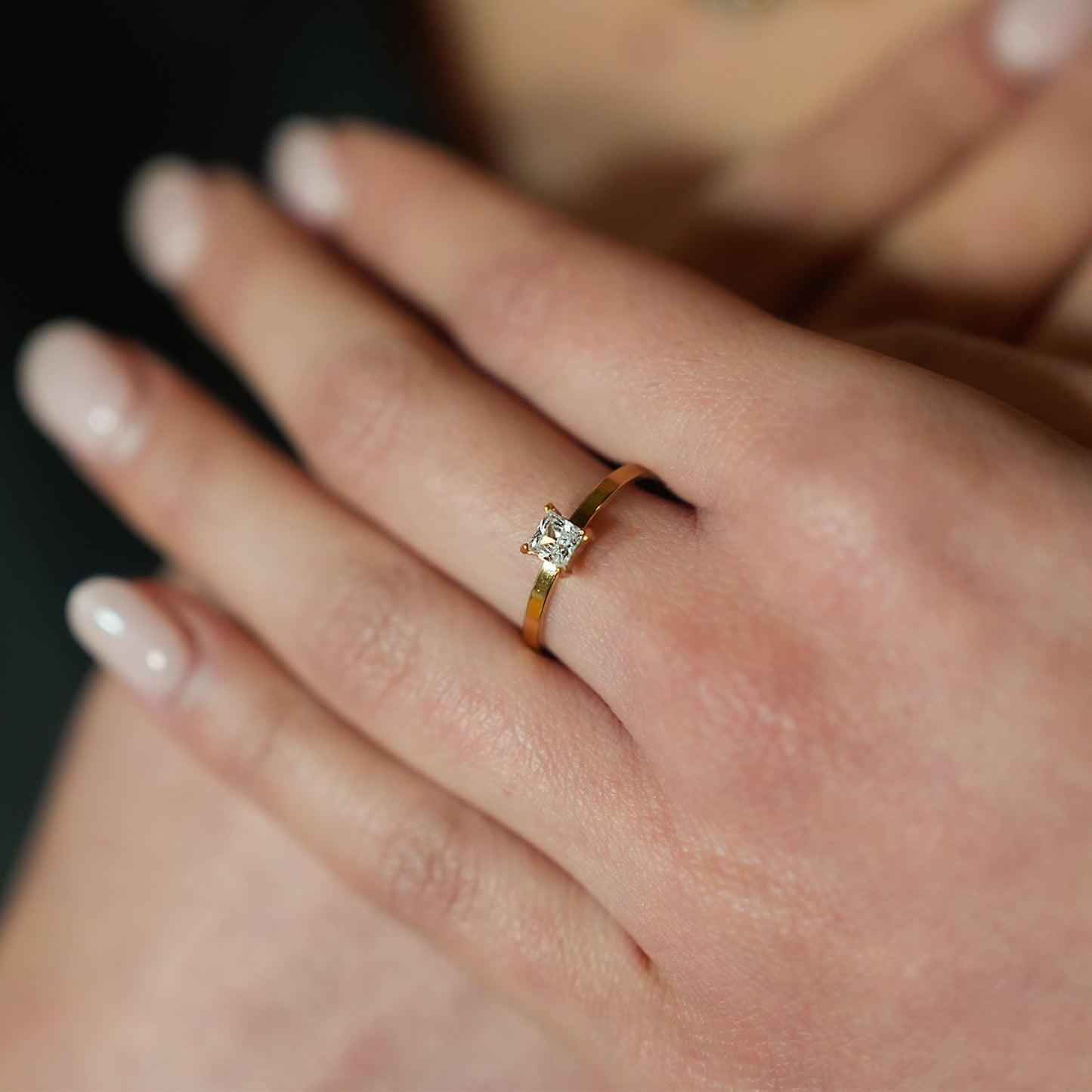 ADHIKA: Classic Gold Ring with a Square Zirconia Centerpiece