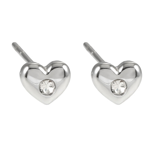 ADORE: Puffy Silver Heart Shaped Solitaire Zirconia (CZ) Stud Earrings