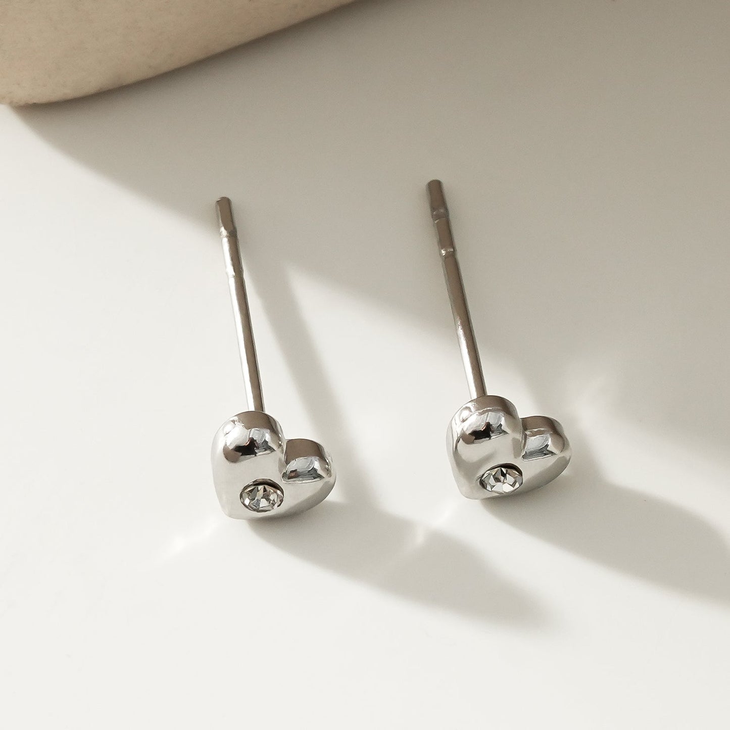 ADORE: Puffy Silver Heart Shaped Solitaire Zirconia (CZ) Stud Earrings