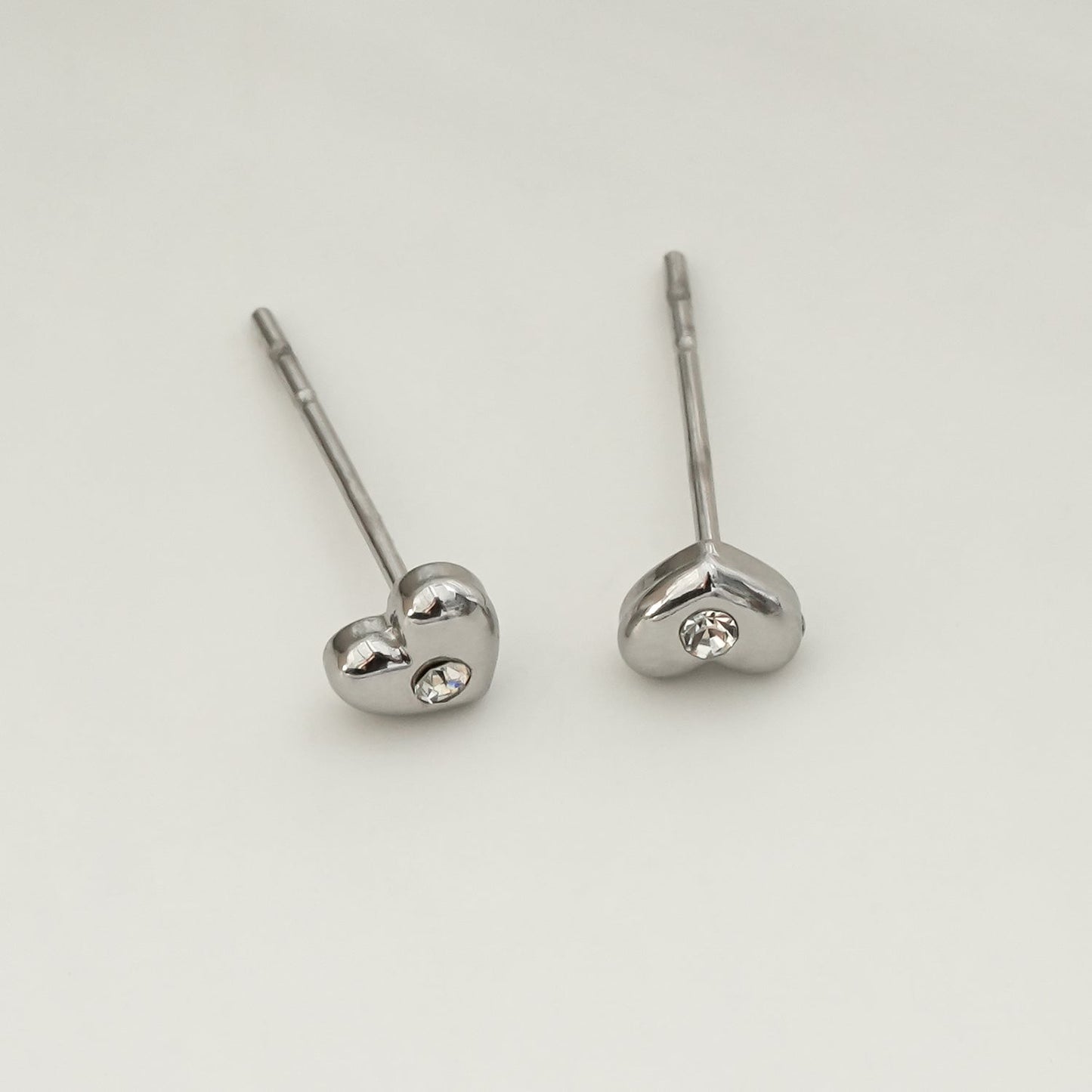 ADORE: Puffy Silver Heart Shaped Solitaire Zirconia (CZ) Stud Earrings