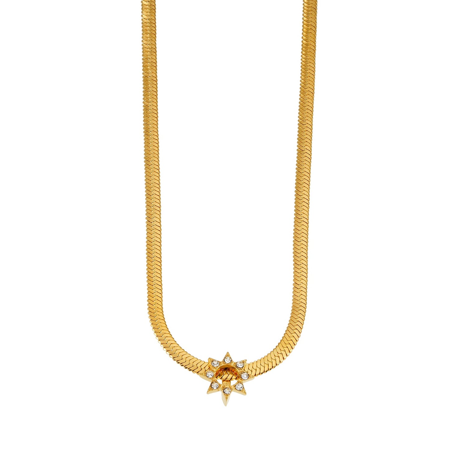 AGULHAS Gold: Celestial Elegance - Snake Skin Chain Necklace with Zirconia Embedded Star Charm