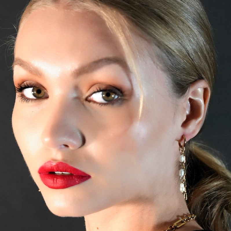 AILIA Duo of Linked Chains with Fresh Water Pearls Drop Earrings