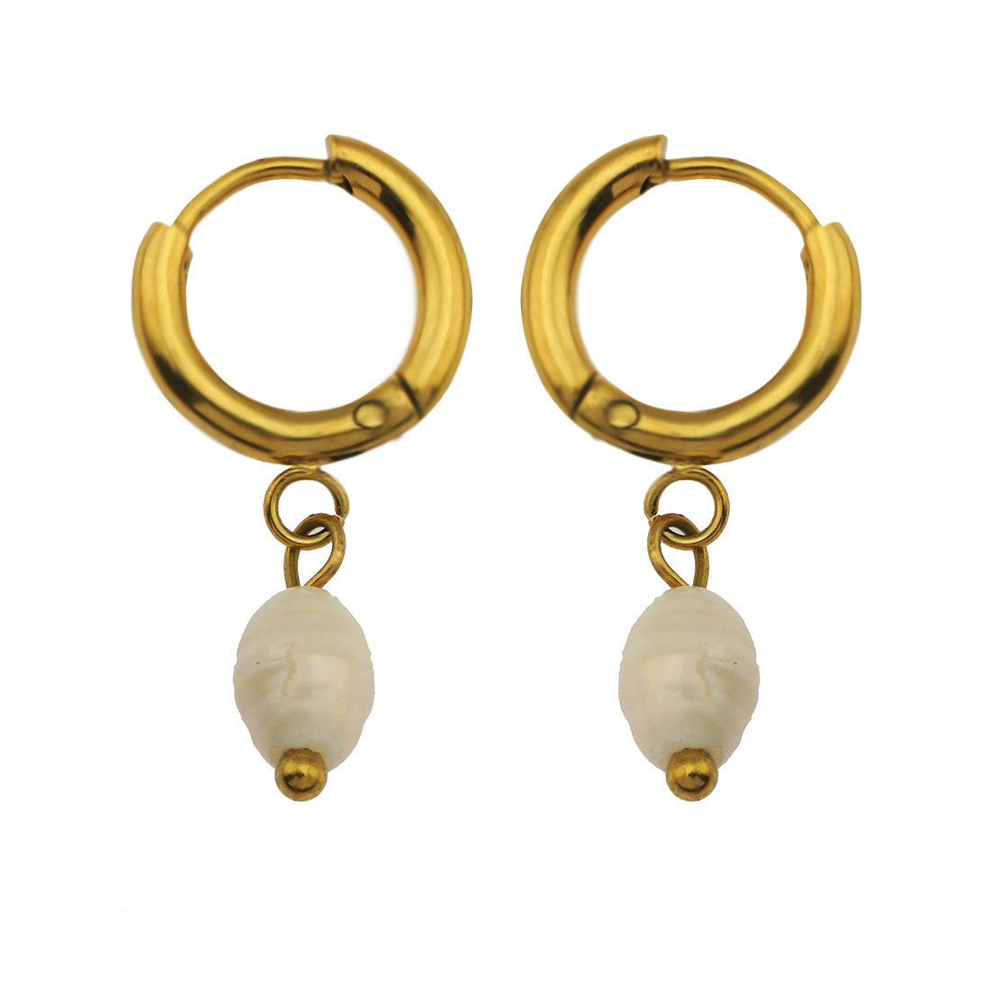 ALEX Gold: Mini Hoop Earrings with Natural Freshwater Pearl Charm – Elegance in Every Detail