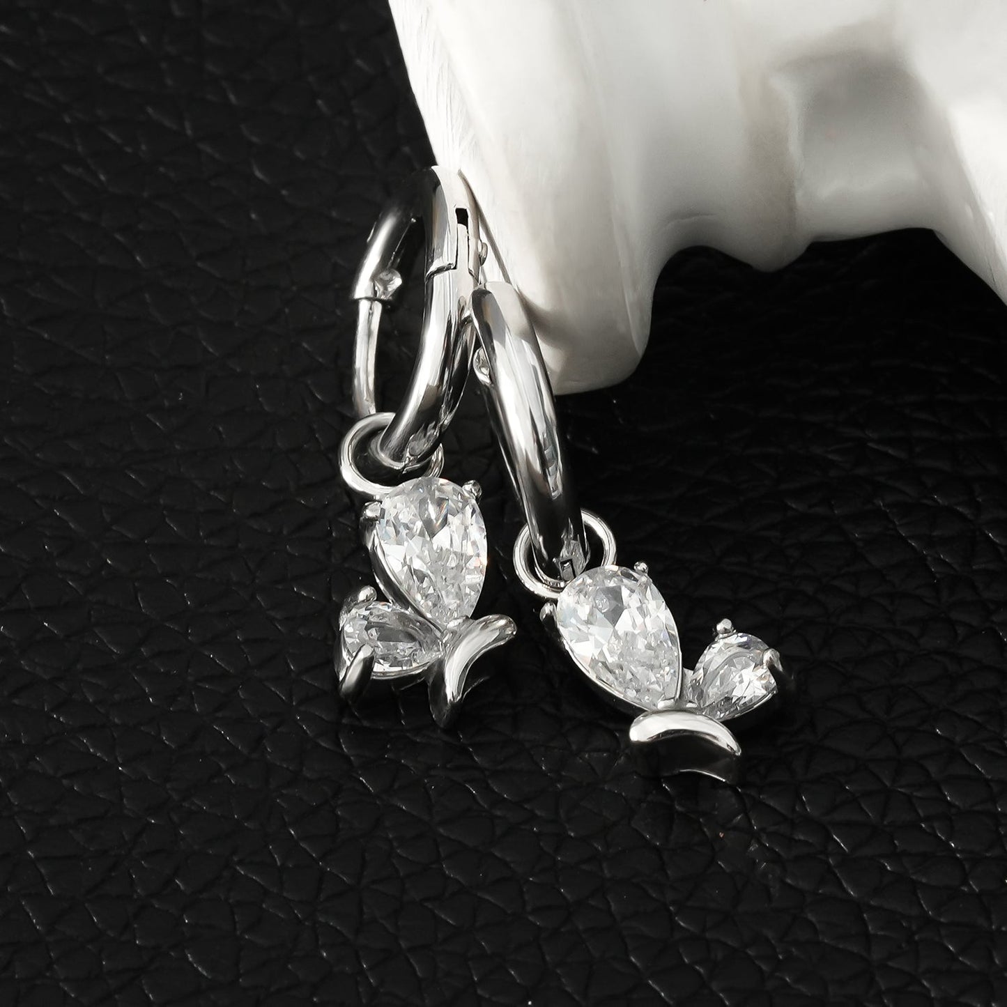 ALEXANDER White Gold (Silver Toned): Vintage Inspired Hoops with Abstract Zirconia Charms