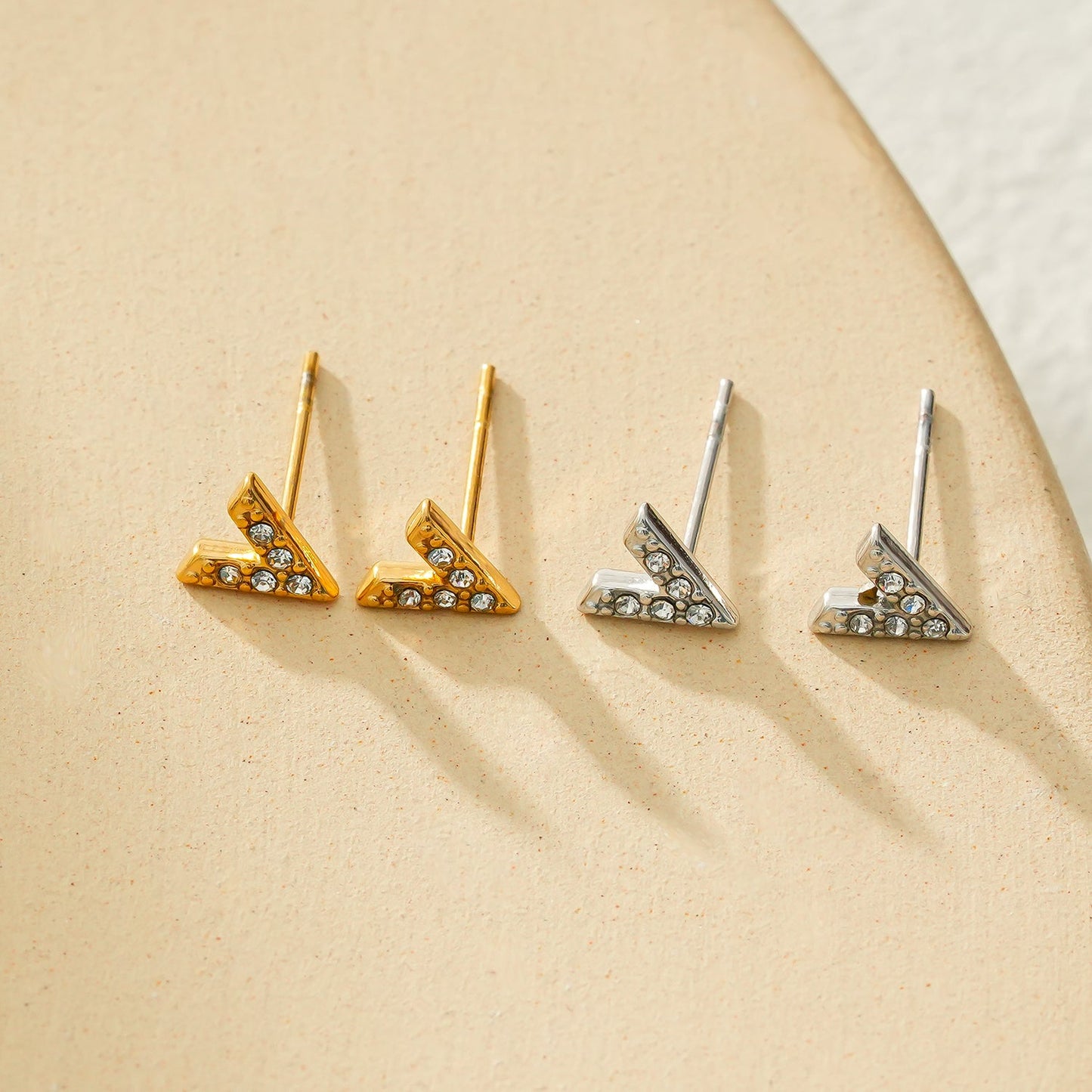 ALIVALDA Gold: 'V' Shaped Zirconia (CZ) Mini Stud Earrings