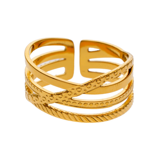 ALOIS: Cross Over Multi Stacked Textured Gold Ring