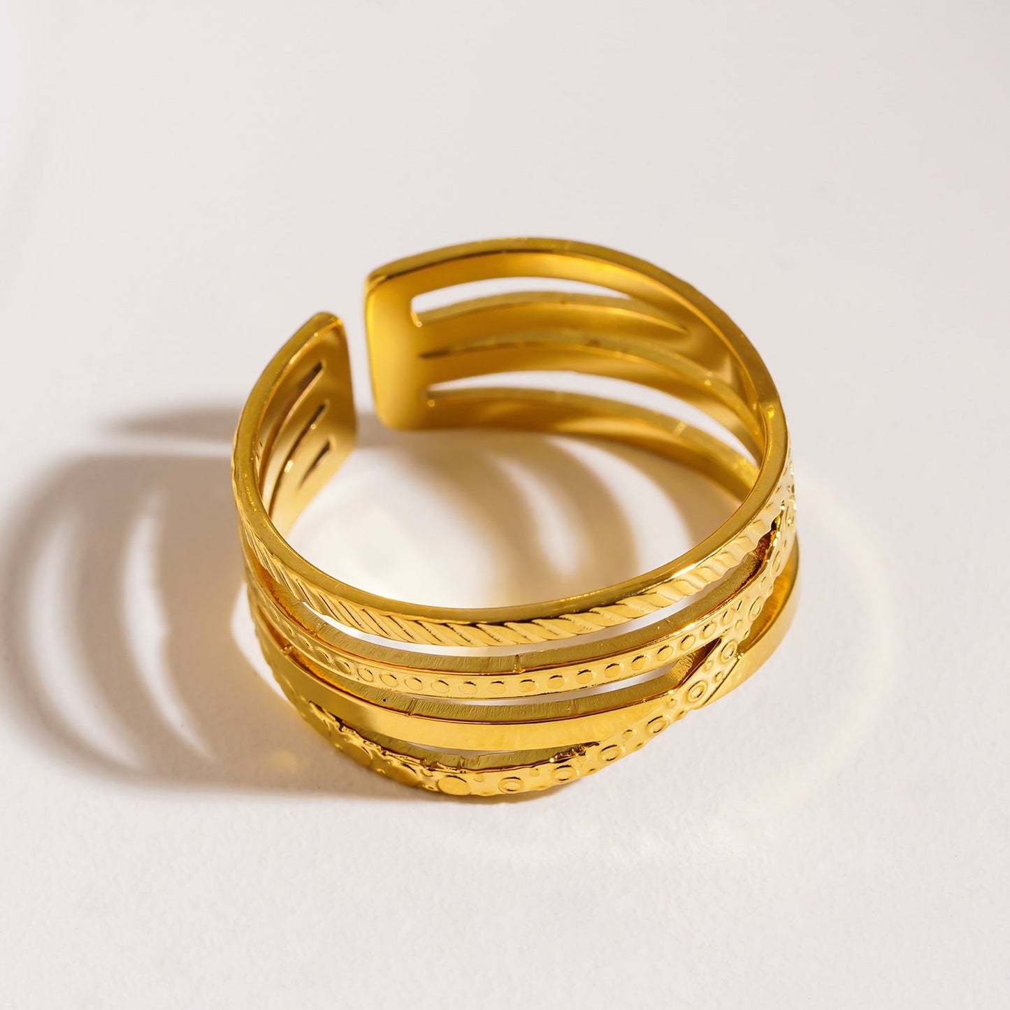 ALOIS: Cross Over Multi Stacked Textured Gold Ring