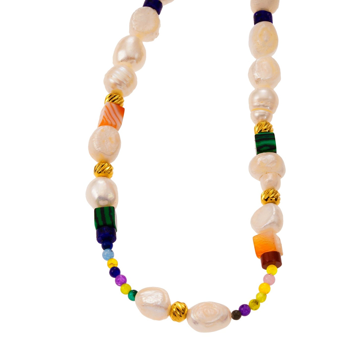 AMADIA: Paradise Found - Colourful Necklace with Gold Beads, Natural Stones, and Freshwater Pearls