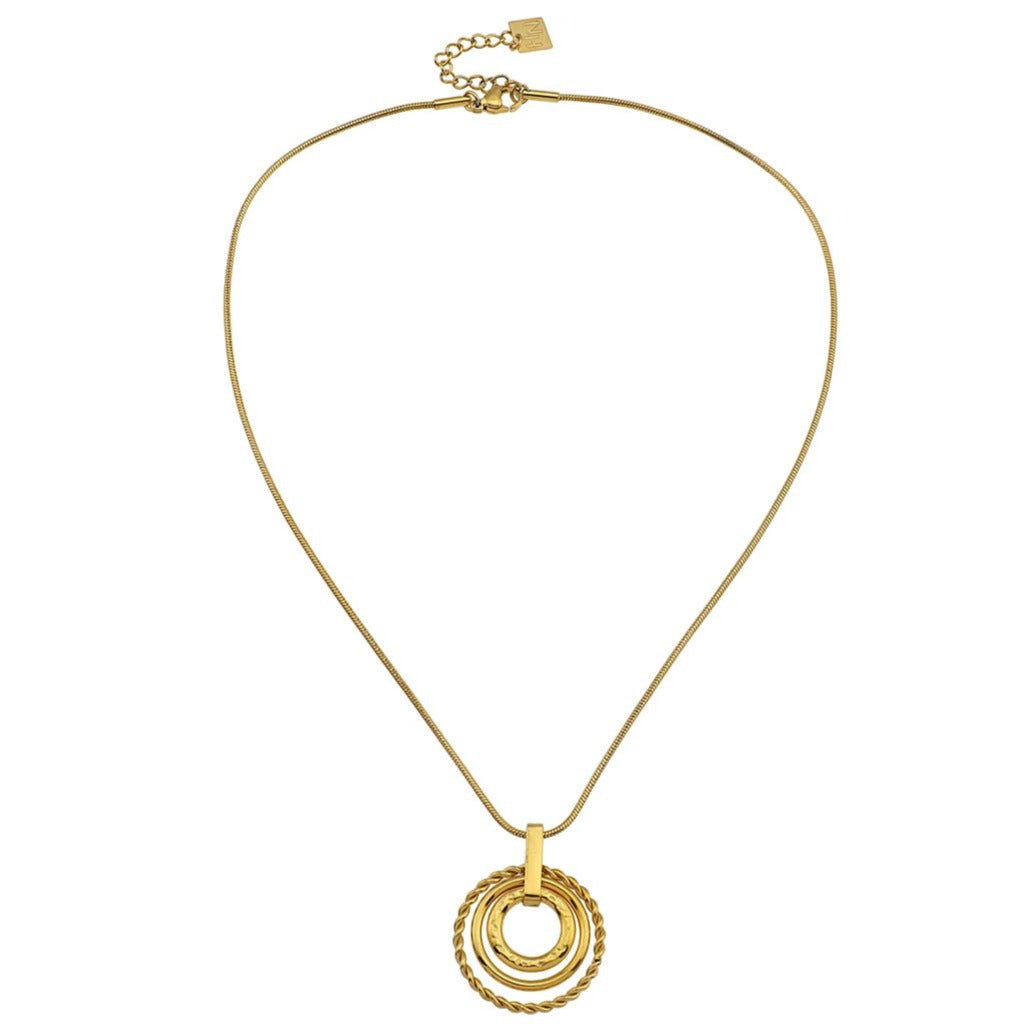 AMELIA Trio Textured Circle Pendants Gold Necklace