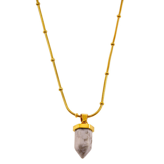 AMELIE: White Turquoise Stone Pendant Anchored on a Beaded Snake Skin Textured Chain Necklace