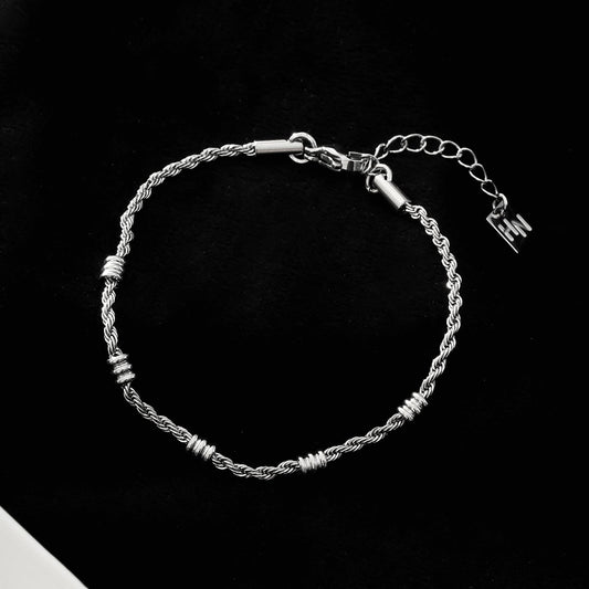 AMIENS: Silver Toned White Gold Beaded Rope Chain Bracelet