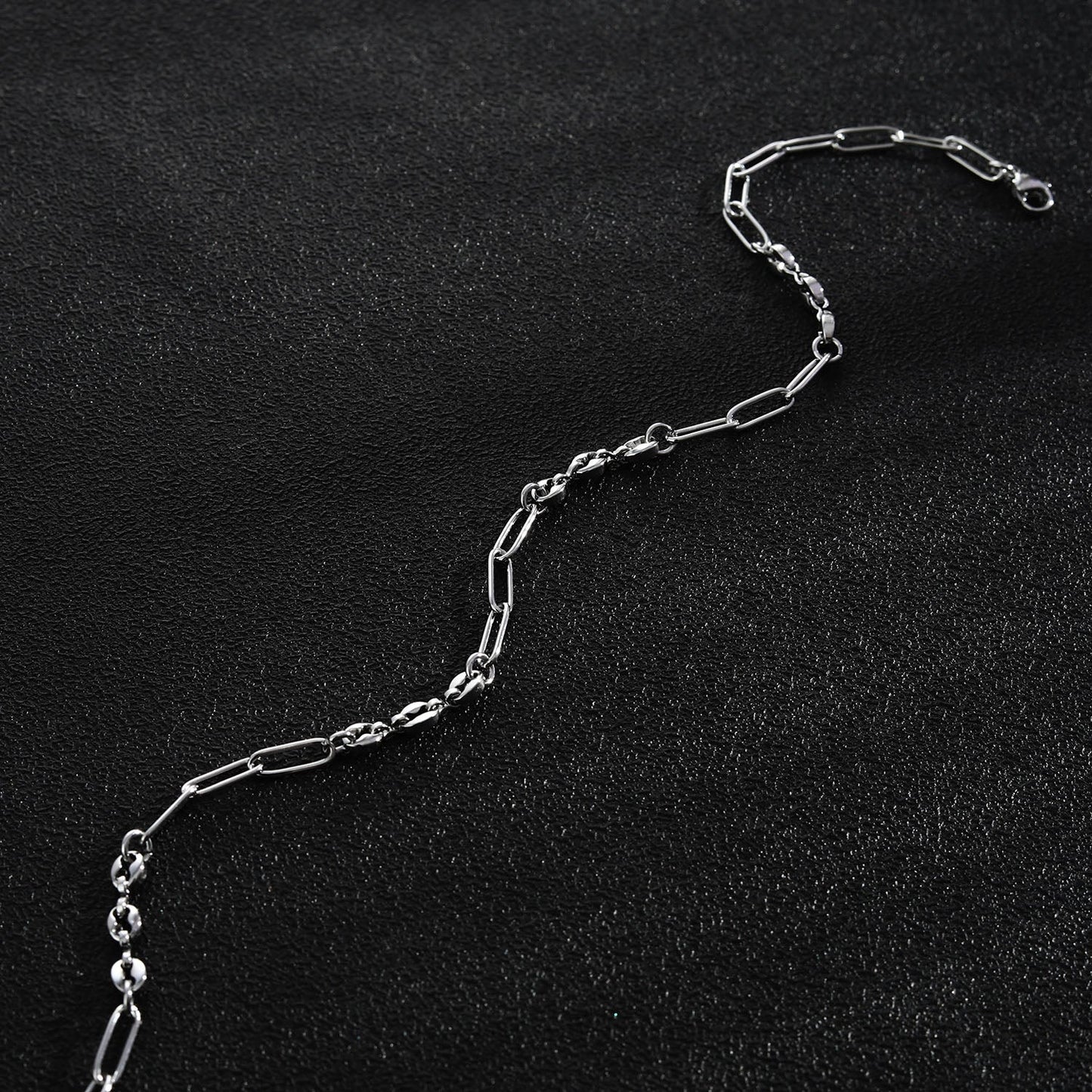 AMMA Silver (White Gold) Paper-Clip & Oval-Beads Chain Necklace