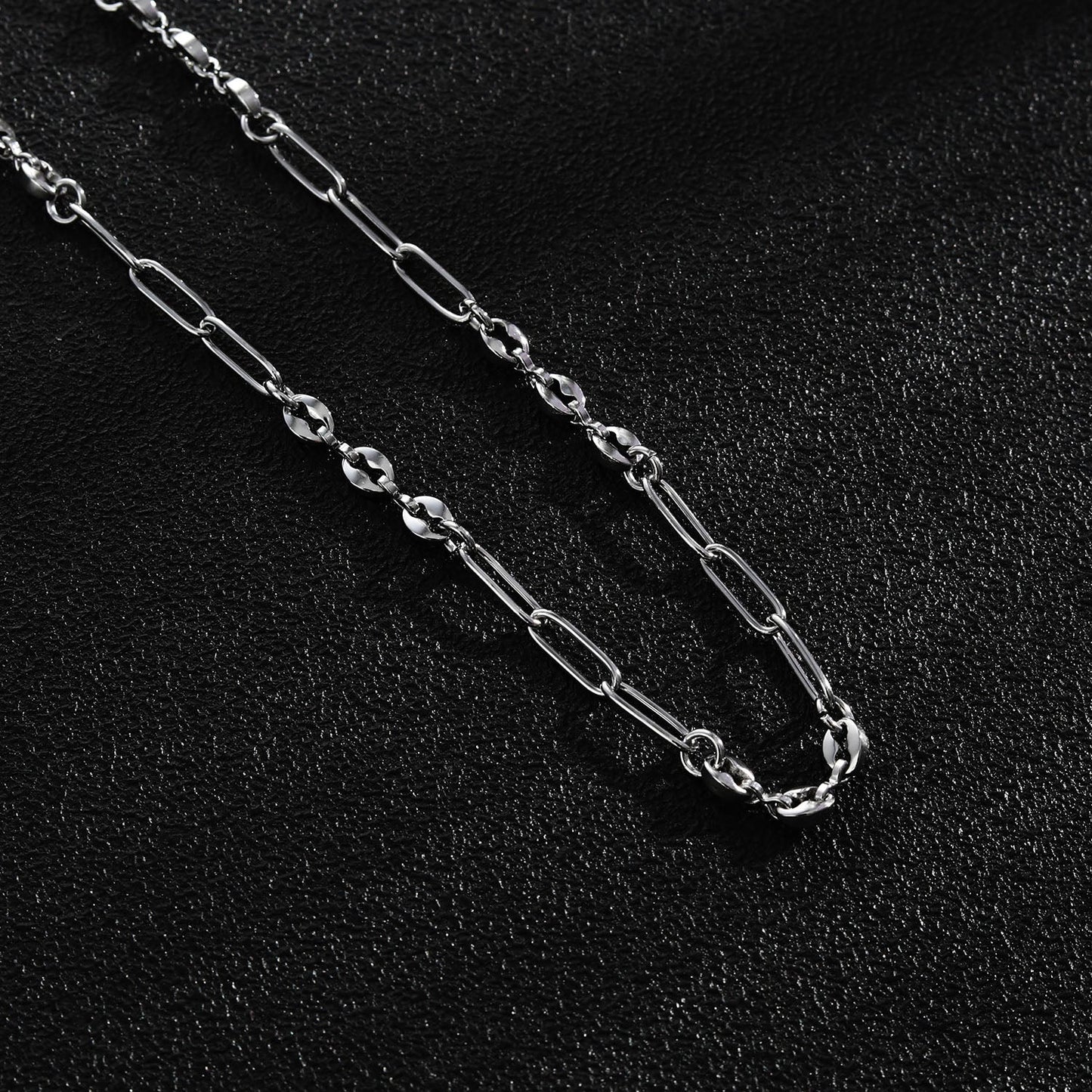 AMMA Silver (White Gold) Paper-Clip & Oval-Beads Chain Necklace