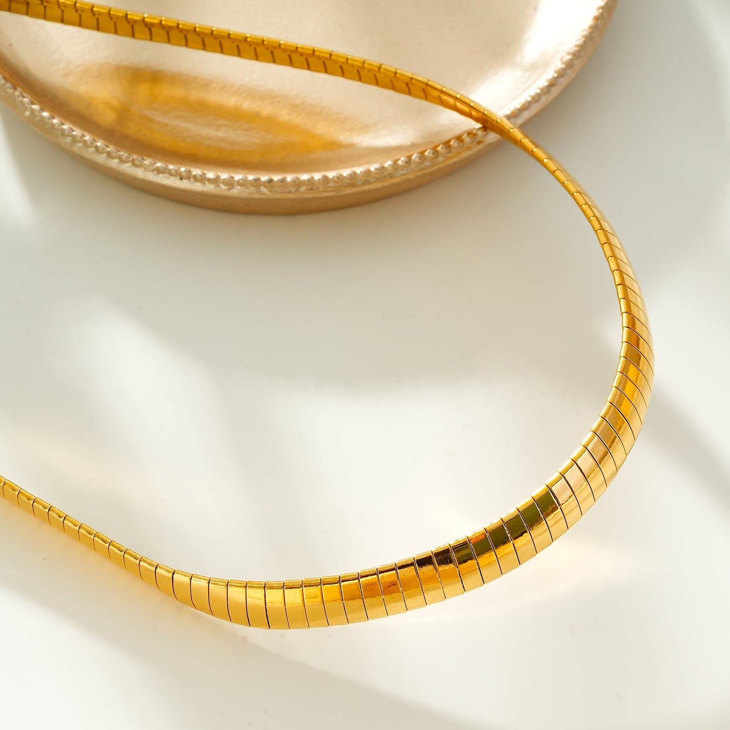 ANJILMA Gold: Minimalist Textured Choker Collar Necklace.