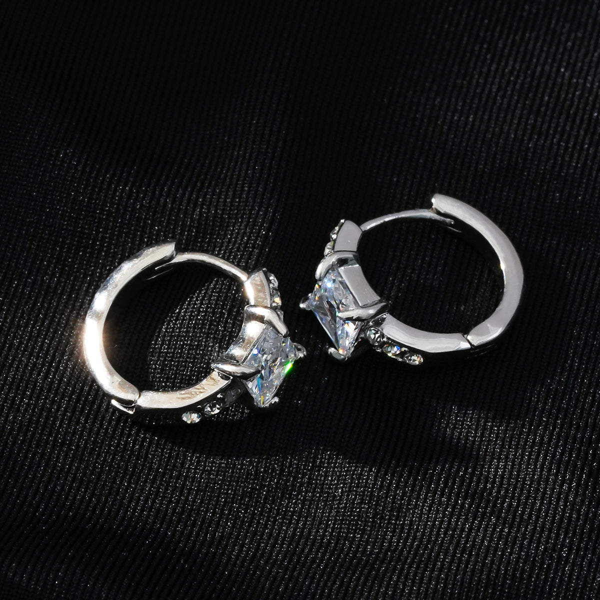 ASTORIA White Gold (Silver Toned): Mini Hoop Gold Earrings Embedded with Zirconia Gemstones