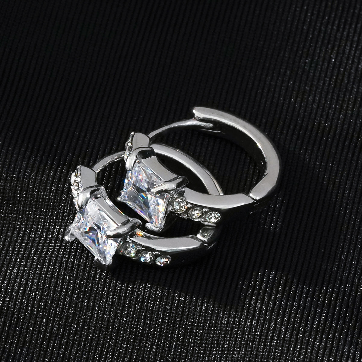 ASTORIA White Gold (Silver Toned): Mini Hoop Gold Earrings Embedded with Zirconia Gemstones