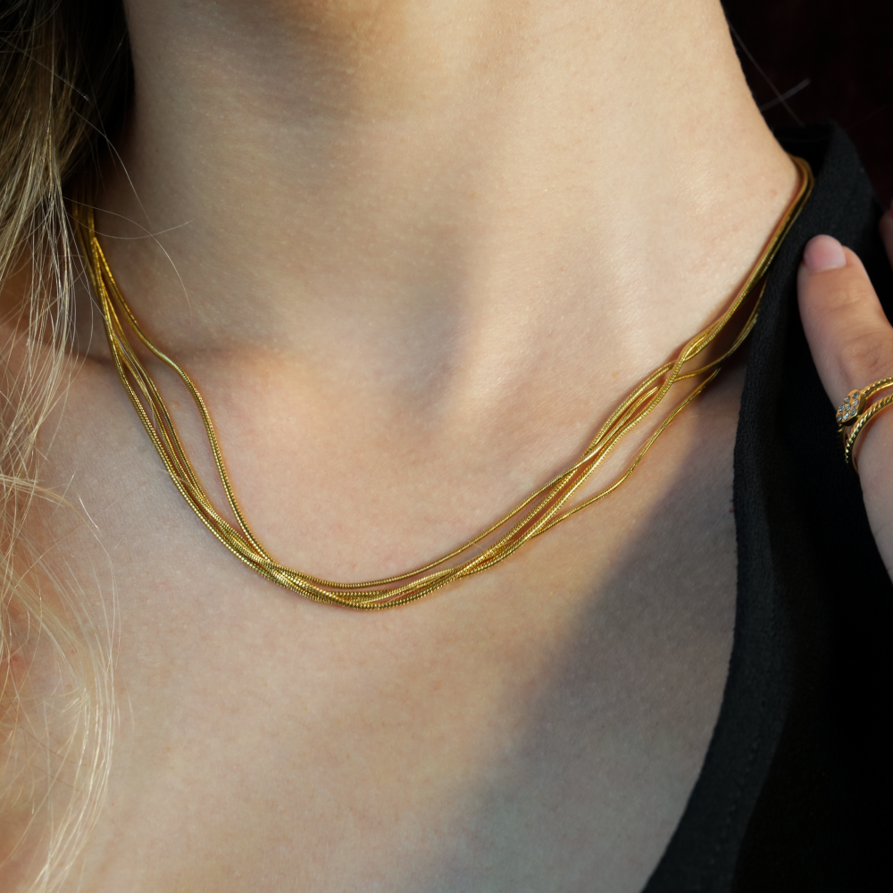 AVEZZANO Gold: Snake-Skin Textured Multi-Strand Chain Necklace - Exquisite Elegance