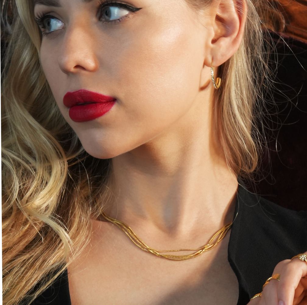 AVEZZANO Gold: Snake-Skin Textured Multi-Strand Chain Necklace - Exquisite Elegance