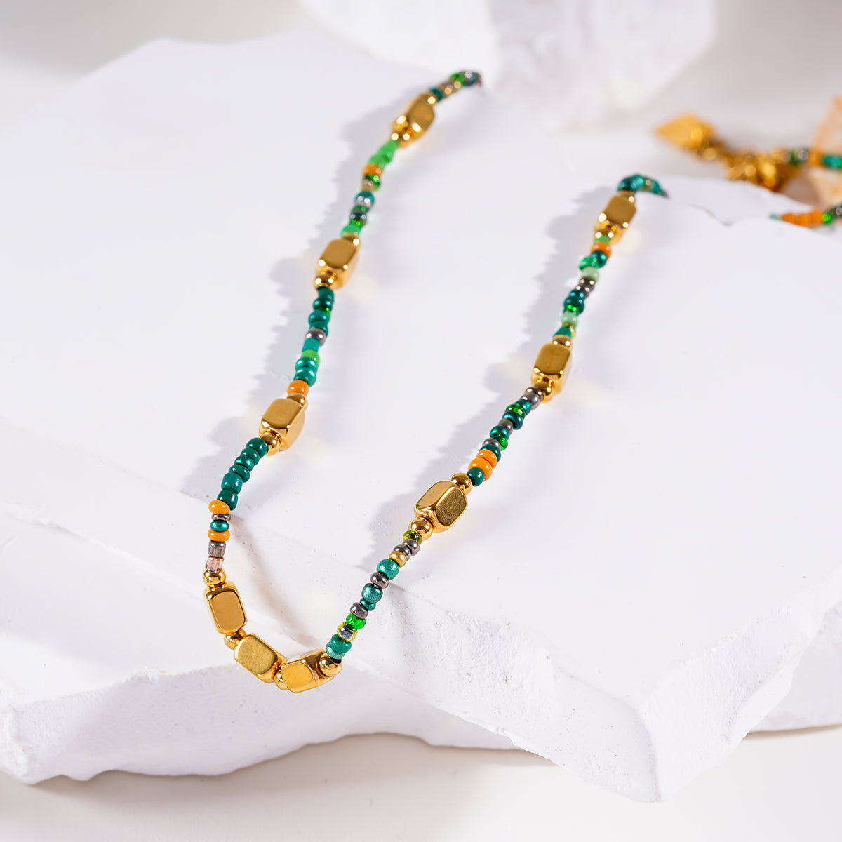 Style AYESHA: Crystal & Gold Beaded Elegant Boho Chain Necklace