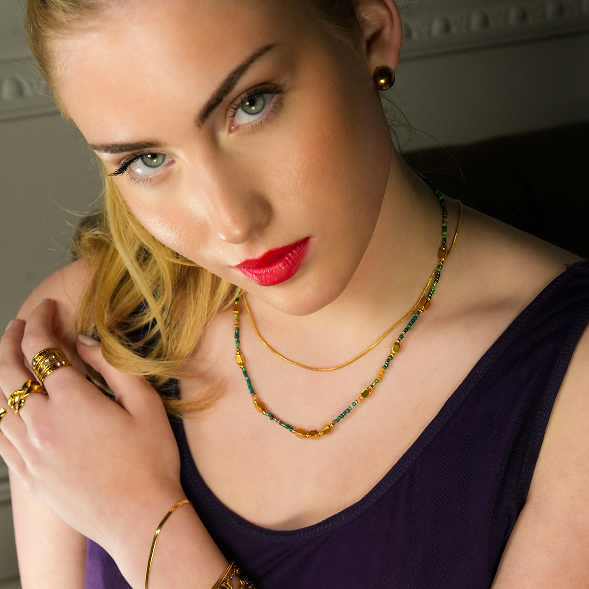 Style AYESHA: Crystal & Gold Beaded Elegant Boho Chain Necklace