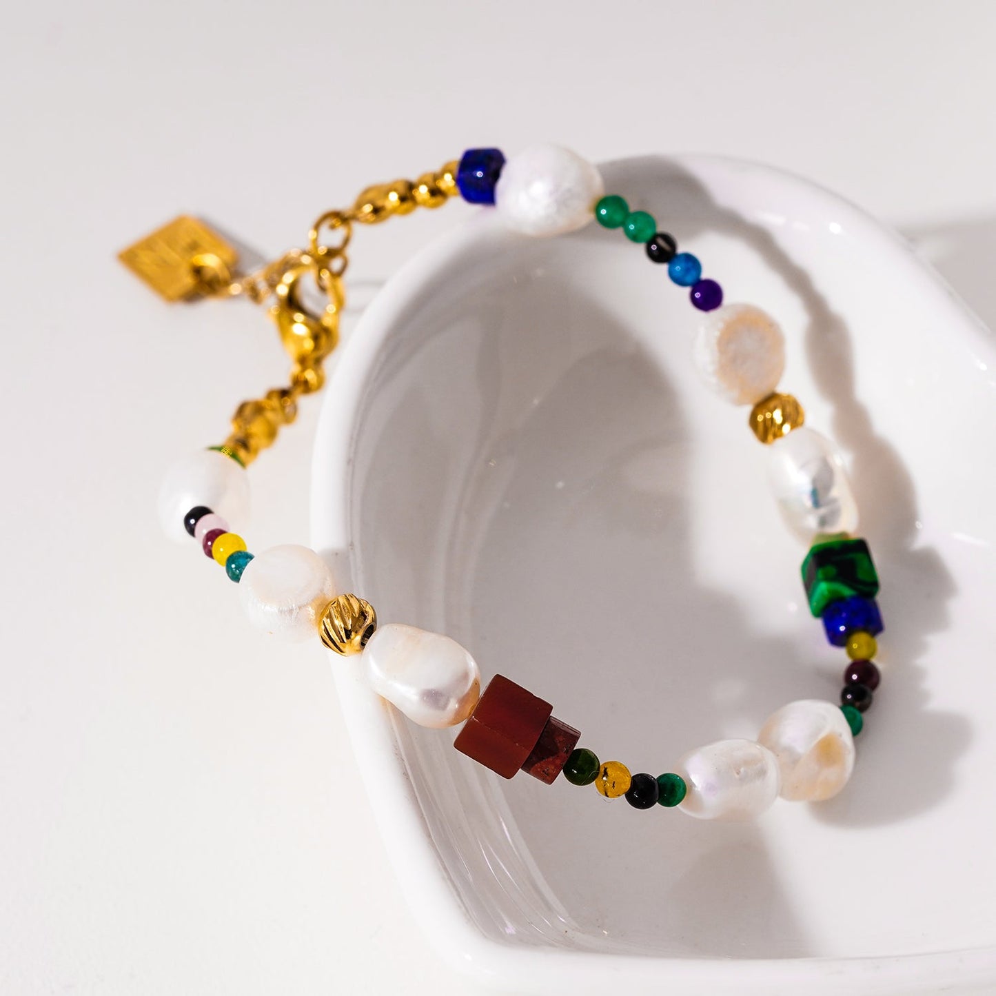 BANYANA: Paradise Found - Colourful Bracelet with Gold Beads, Natural Stones, and Freshwater Pearls