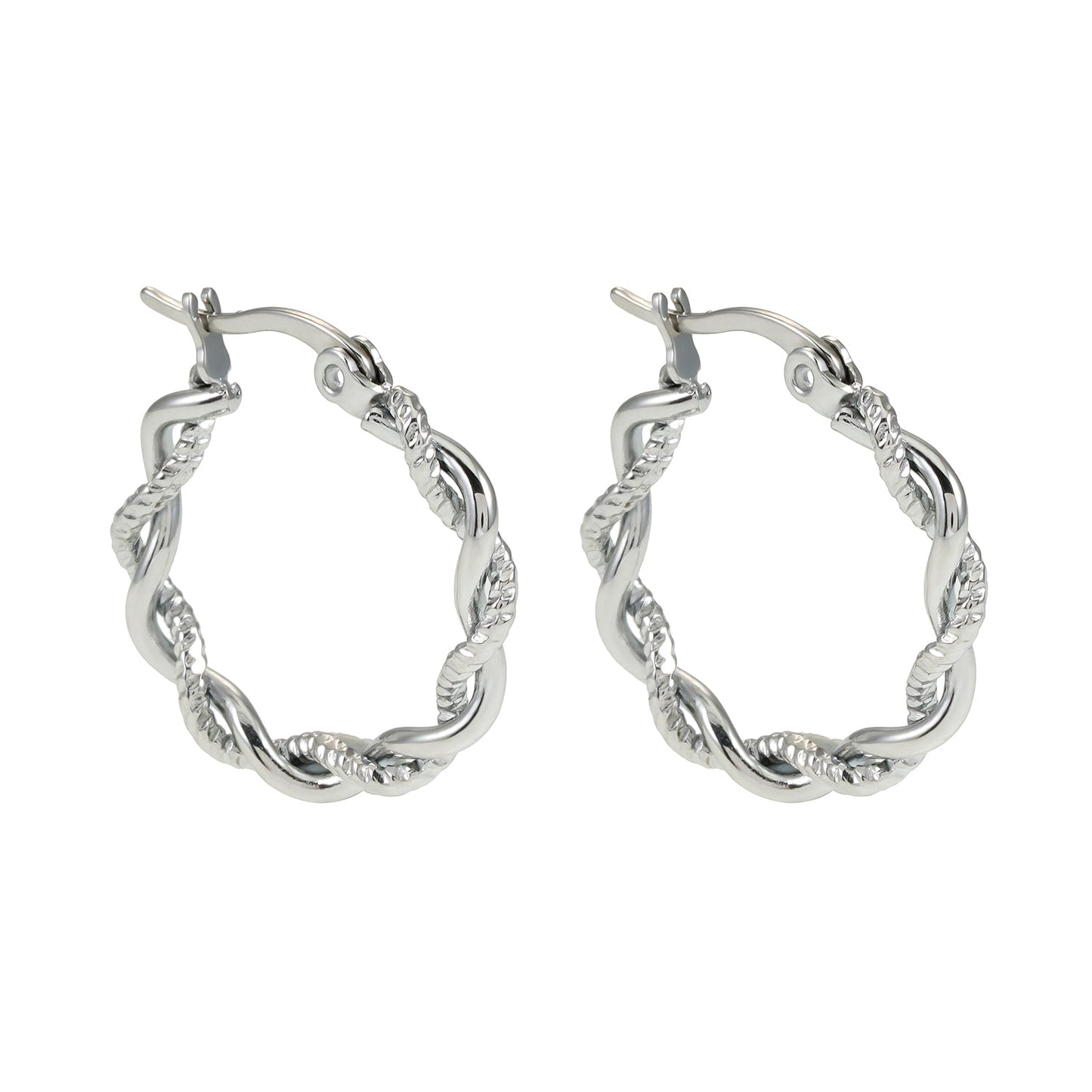 BARBARA Silver (White Gold): Contrast Textured Twisted Rope Hoop Earrings