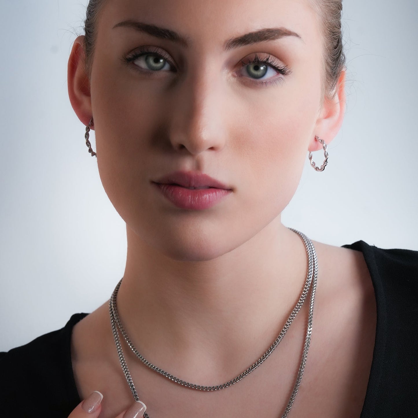 BARBARA Silver (White Gold): Contrast Textured Twisted Rope Hoop Earrings