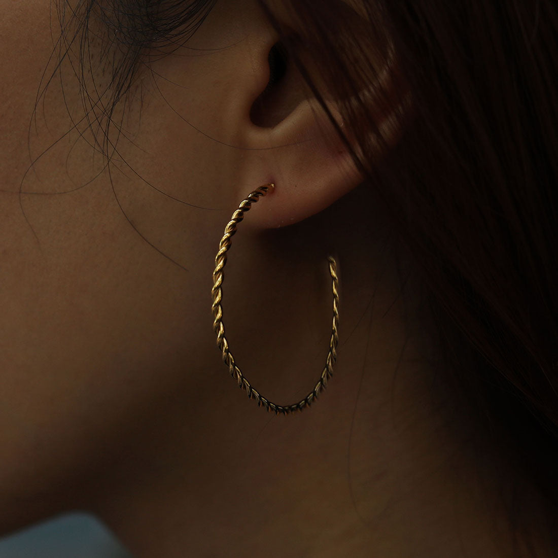 BETHANY Twisted Rope Texture Gold Hoop Earrings