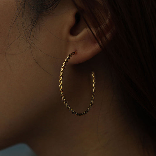 BETHANY Twisted Rope Texture Gold Hoop Earrings
