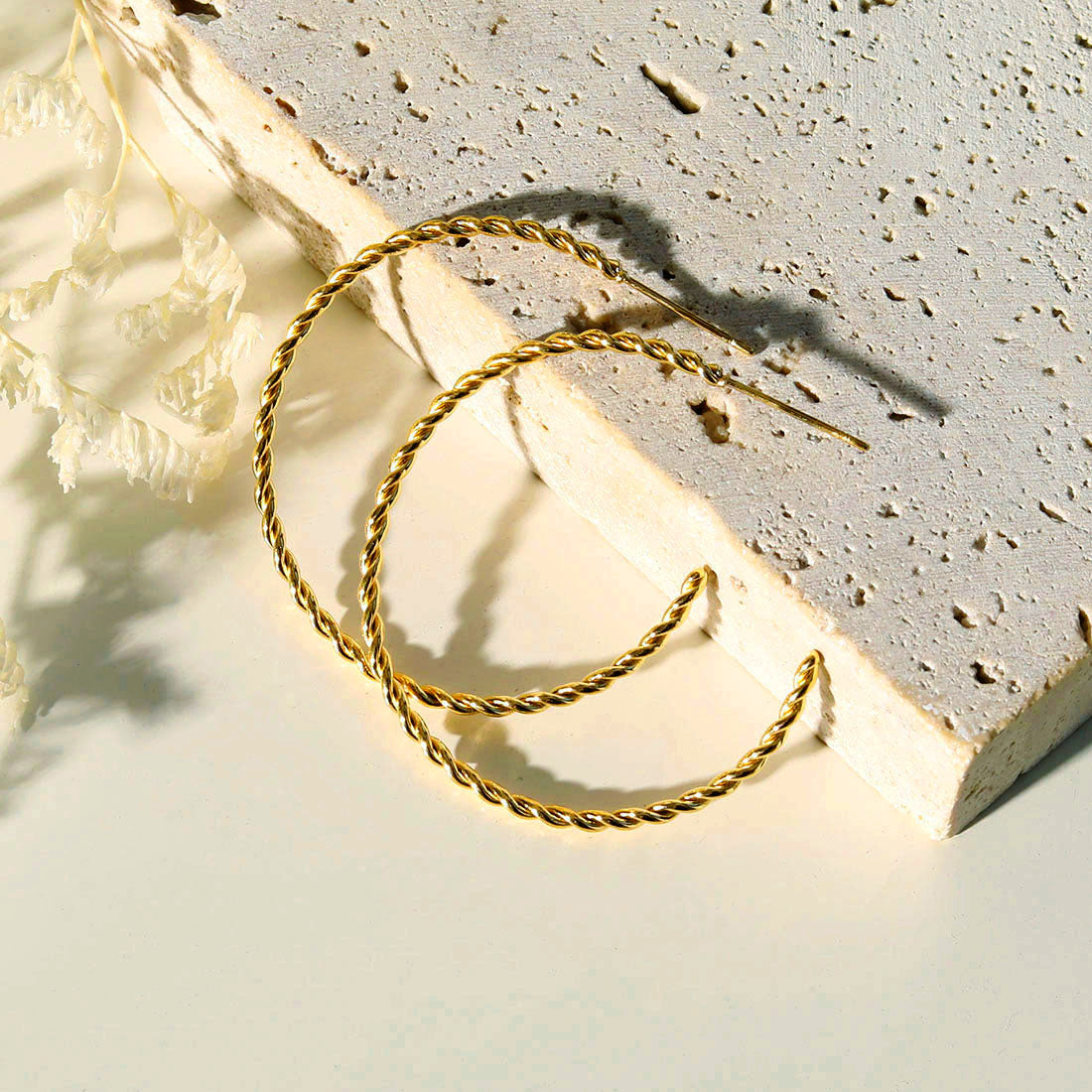 BETHANY Twisted Rope Texture Gold Hoop Earrings