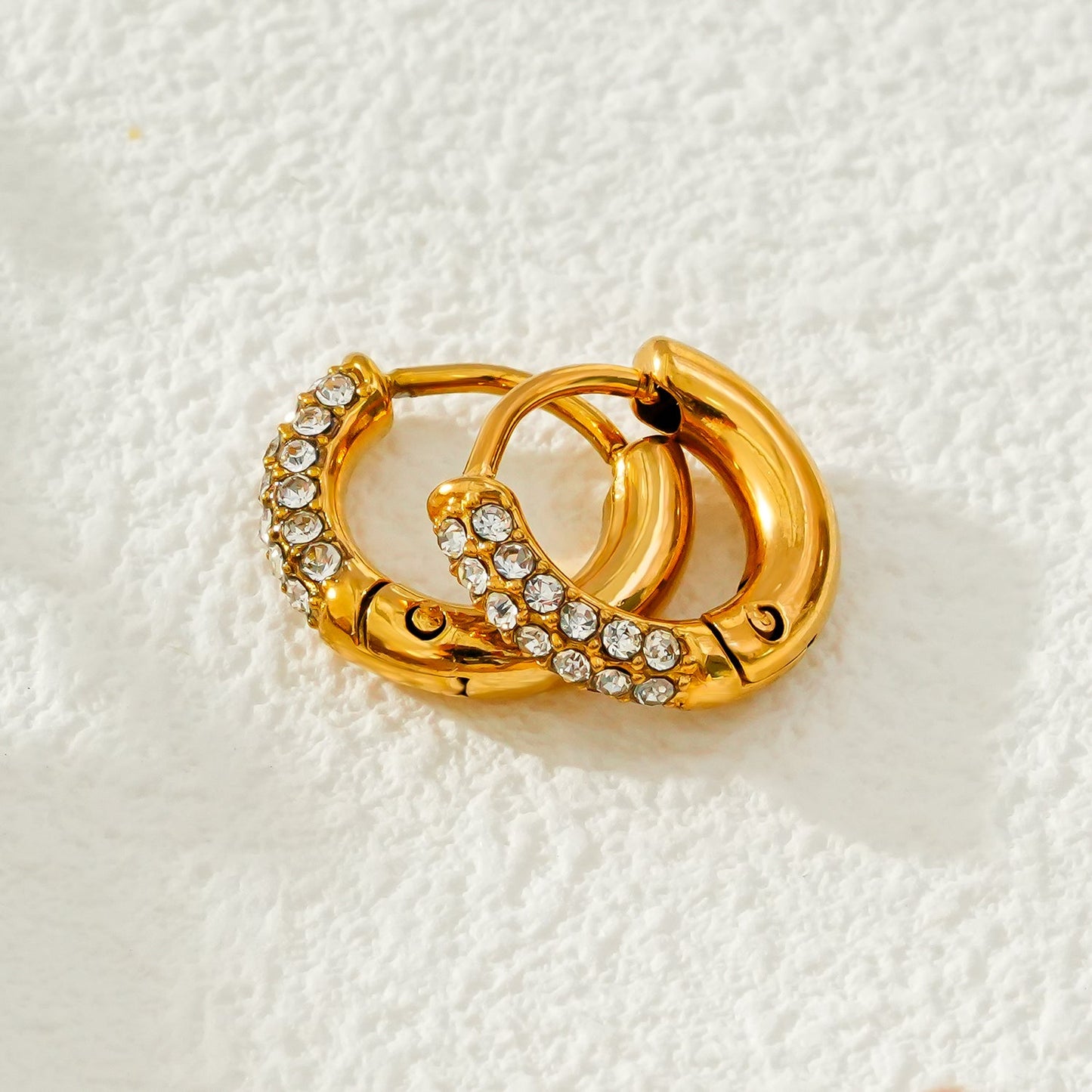 BISHO Gold: Sparkling Rows of Pavé Zirconia on Classic Mini Hoop Earrings