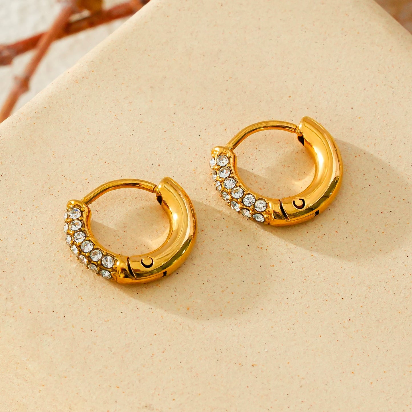 BISHO Gold: Sparkling Rows of Pavé Zirconia on Classic Mini Hoop Earrings