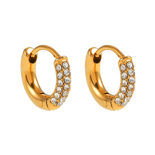 BISHO Gold: Sparkling Rows of Pavé Zirconia on Classic Mini Hoop Earrings